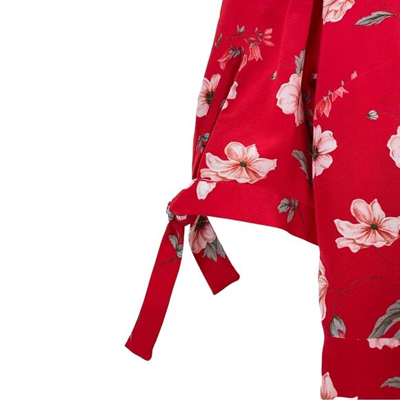 Intermix Silk Red Floral Mini dress flower shift cut out back ties bow twee sz M - Picture 10 of 13